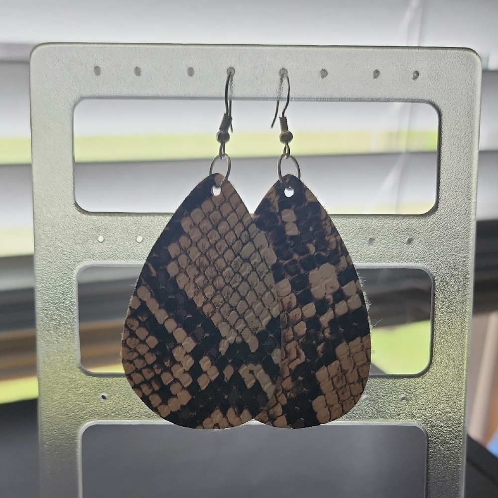 handmade Snake Print Teardrop Earrings